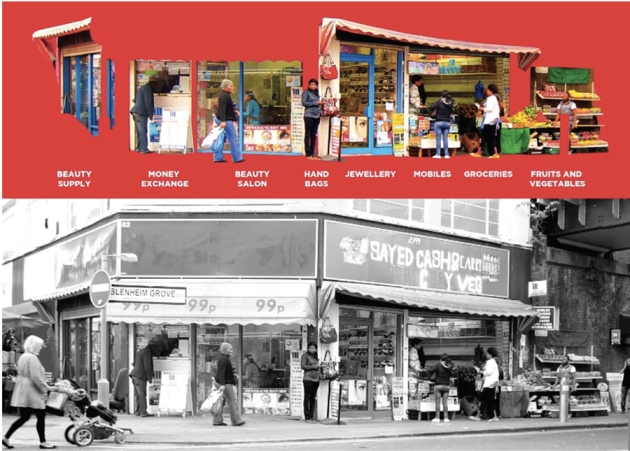 An individual storefront subdivided from 1 to 8 businesses over the course of 3 years.(Courtesy of Nicolas Palominos & LSE Cities 2012)