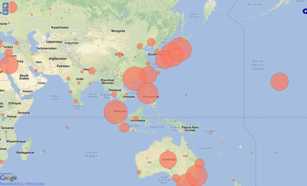 The Hsu-nami's Myspace friend distribution in Asia