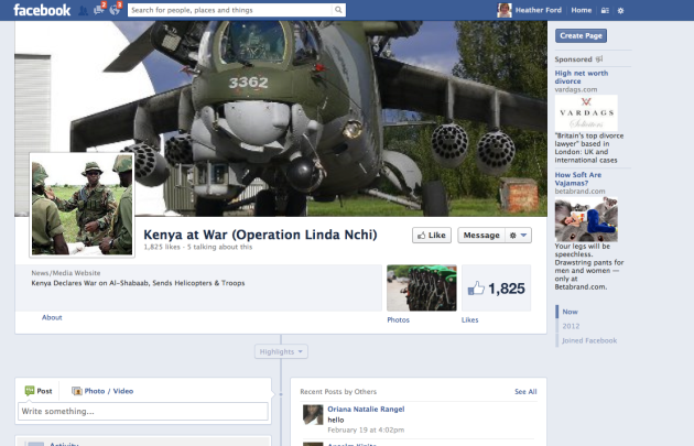 The Facebook page for Operation Linda Nchi has 1,825 Likes and contains news with a significant nationalistic bent about the campaign 