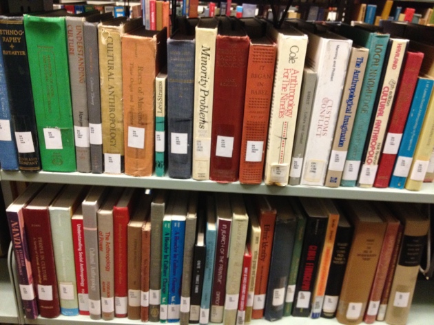 Ethnographic monographs in the stacks in the Occidental library